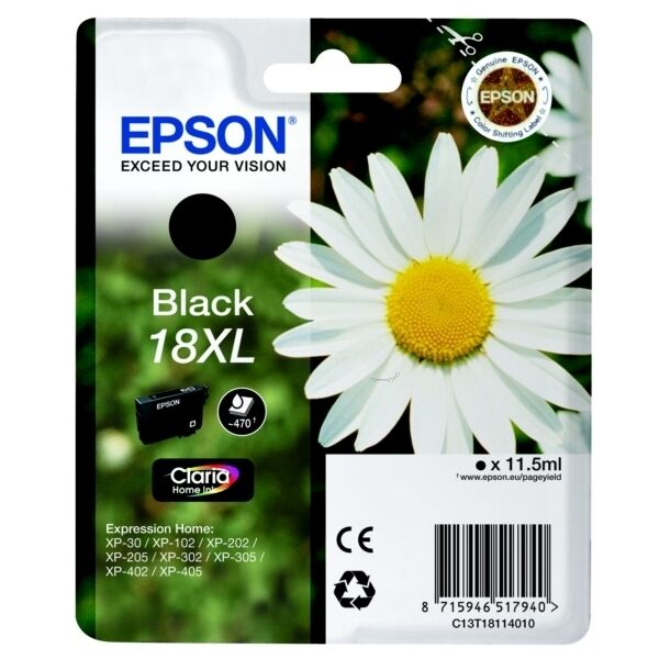 Original Epson 18XL (C13T18114012) Tintenpatrone schwarz