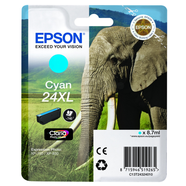 Original Epson C13T24324012 / 24XL Tintenpatrone cyan
