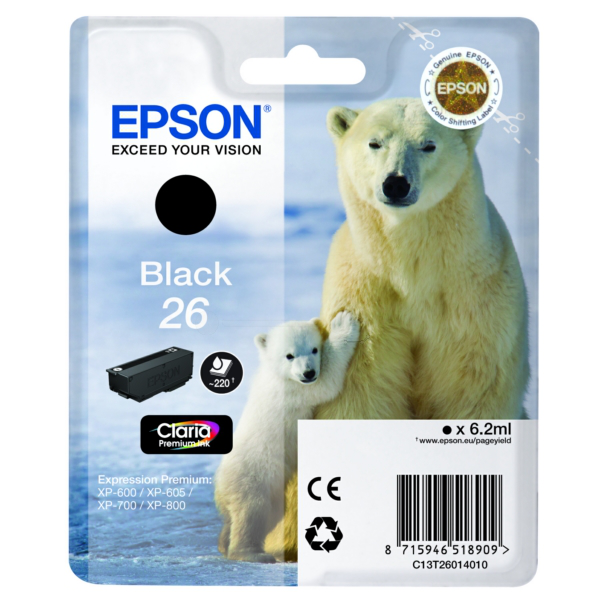 Original Epson C13T26014012 / 26 Tintenpatrone schwarz