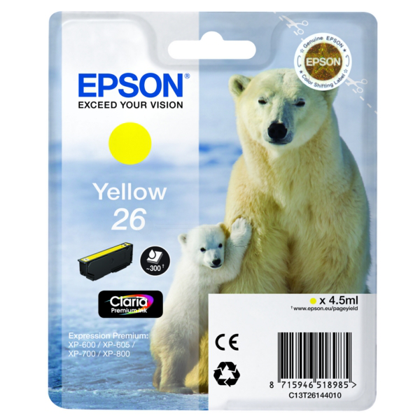 Original Epson C13T26144012 / 26 Tintenpatrone gelb