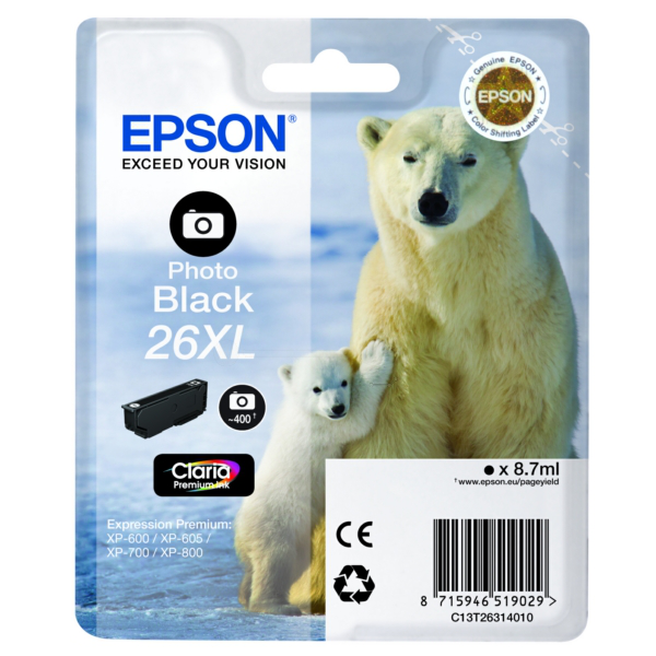 Original Epson C13T26314012 / 26XL Tintenpatrone schwarz hell