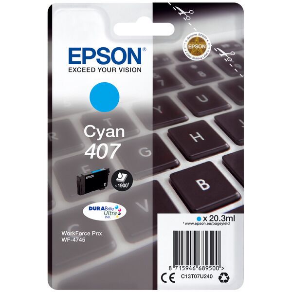 Original Epson 407 (C13T07U240) Tintenpatrone cyan