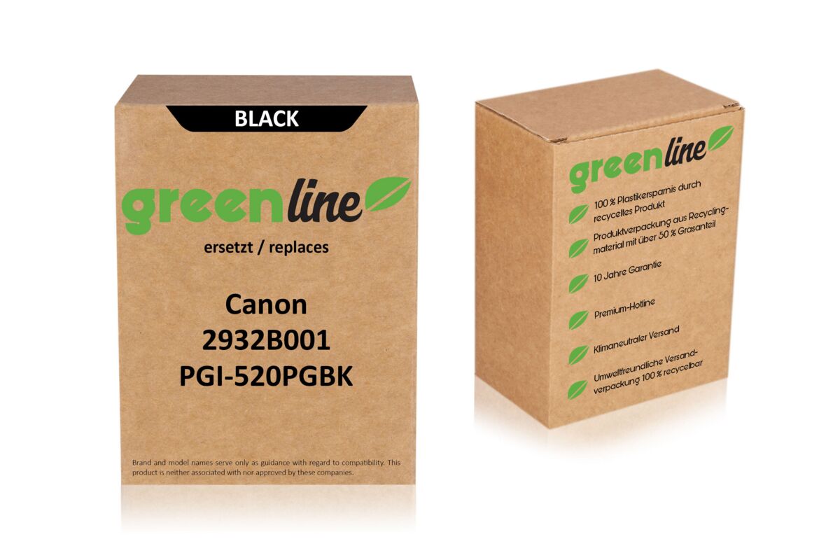 greenline ersetzt Canon 2932B001 / PGI-520 PGBK Tintenpatrone, Pigment schwarz