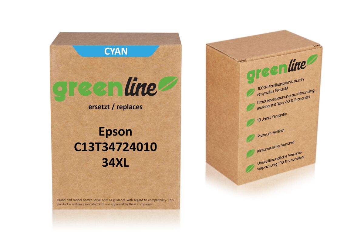 greenline ersetzt Epson C13T34724010 / 34XL Tintenpatrone, cyan