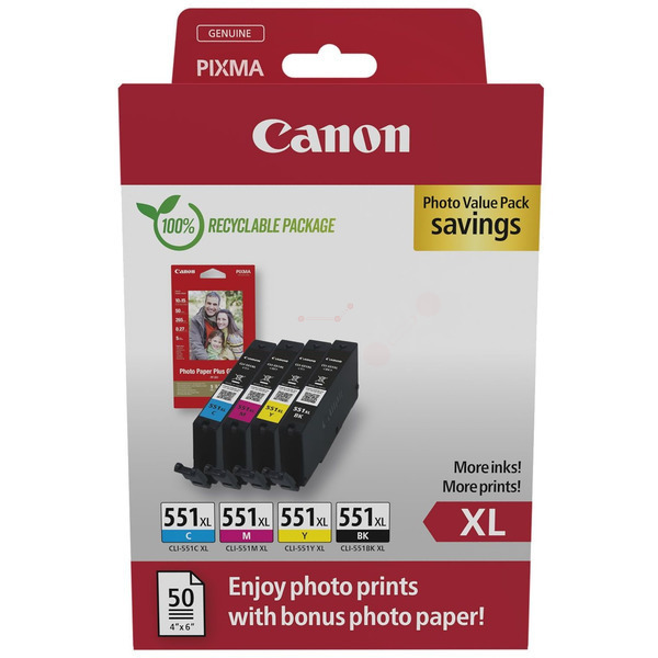 Original Canon 6443B008 / CLI551XL Tintenpatrone Multipack