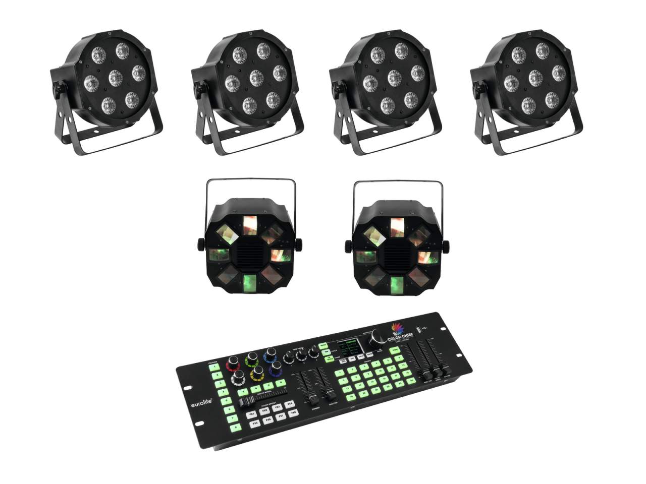 EUROLITE Set 4x LED SLS-7 HCL Floor + 2x LED FE-700 + DMX LED Color Chief Con...