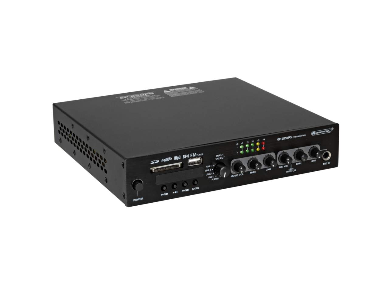 OMNITRONIC EP-220PS Vorverst?rker mit MP3-Player, Bluetooth und FM-Radio 9.5'