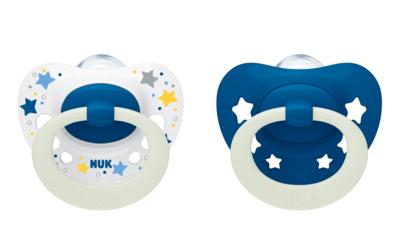 NUK Signature Night Silikon-Schnuller Blau/Weiß 0-6m