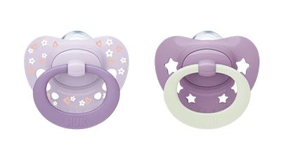 NUK First Choice Classic Day & Night Silikon Schnuller 6-18 Monate lila