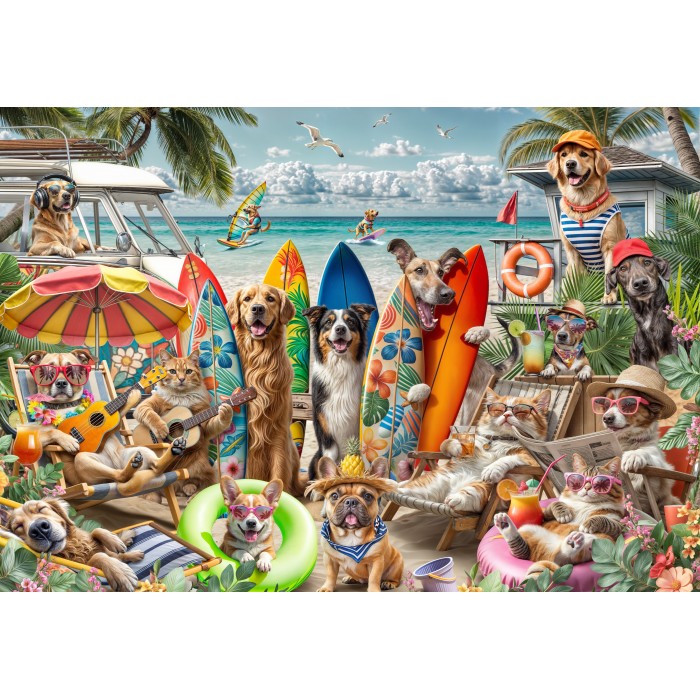 Bluebird Puzzle - Hunde und Katzen am Strand - 2000 Teile