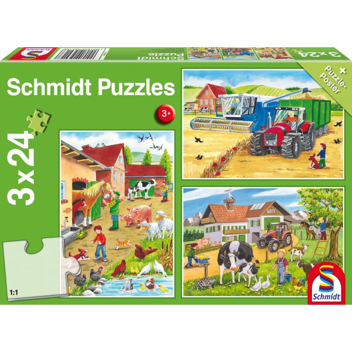 Schmidt Spiele - 3 Puzzles - Auf dem Bauernhof - 24 Teile