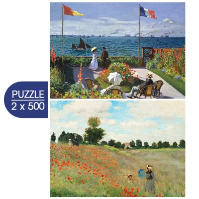 Grafika 2 Puzzles - Die Kunst Monets: Die Terrasse von Sainte-Adresse, 1867 - Mohnblumenfeld, 1873 500 Teile Puzzle Grafika-F-33666