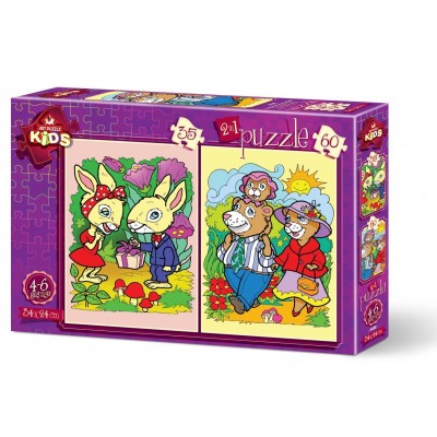 Art Puzzle 2 Puzzles - Die Kaninchen und die Bärenfamilie 35 Teile Puzzle Art-Puzzle-4498