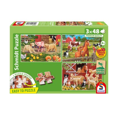 Schmidt Spiele 3 Puzzles - Animaux de la ferme 48 Teile Puzzle Schmidt-Spiele-56579