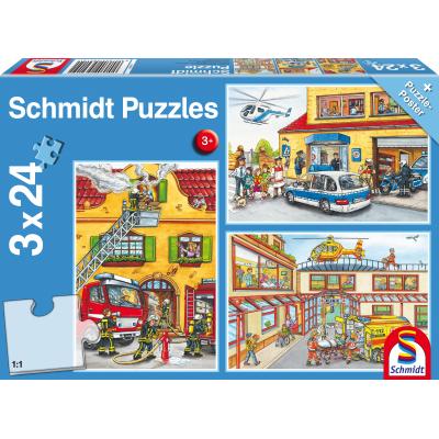 Schmidt Spiele 3 Puzzles - Feuerwehr und Polizei 24 Teile Puzzle Schmidt-Spiele-56215