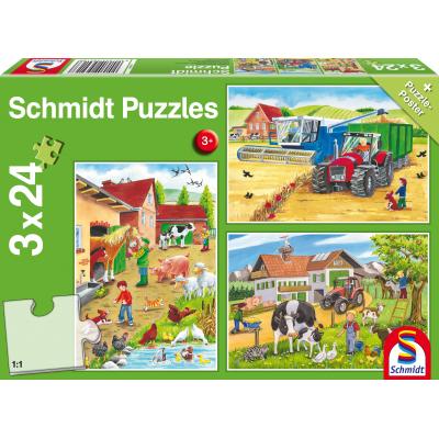 Schmidt Spiele 3 Puzzles - Auf dem Bauernhof 24 Teile Puzzle Schmidt-Spiele-56216