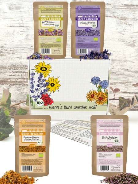 Bio Geschenkset Blütenset 4 Bio Blüten und Blütenmischung