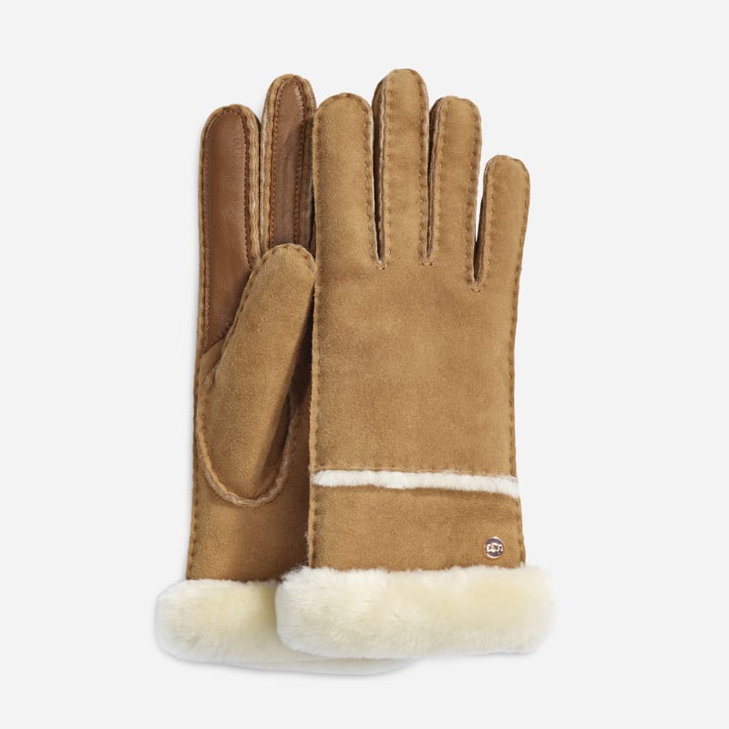 UGG® Smartphone-Handschuhe mit Nähten für Damen | UGG® EU in Brown, Größe L, Schaffell