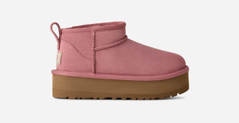 UGG® Classic Ultra Mini Plateau-Boot für Kinder | UGG® EU in Pink, Größe 32.5, Veloursleder
