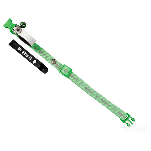 Nobby Adress-Katzenhalsband 'My Boss is' mit Fischgräten-Muster neongrün