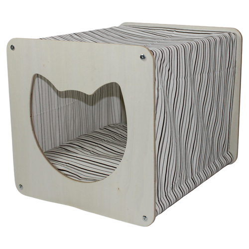 Pettimania Holzhaus für Katzen blau-gestreift