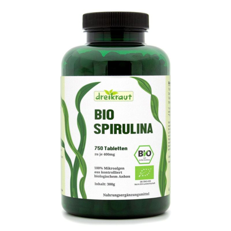 Bio-Spirulina-Tabletten aus kontrollierter Aquakultur, 400mg Presslinge, 750 Stück