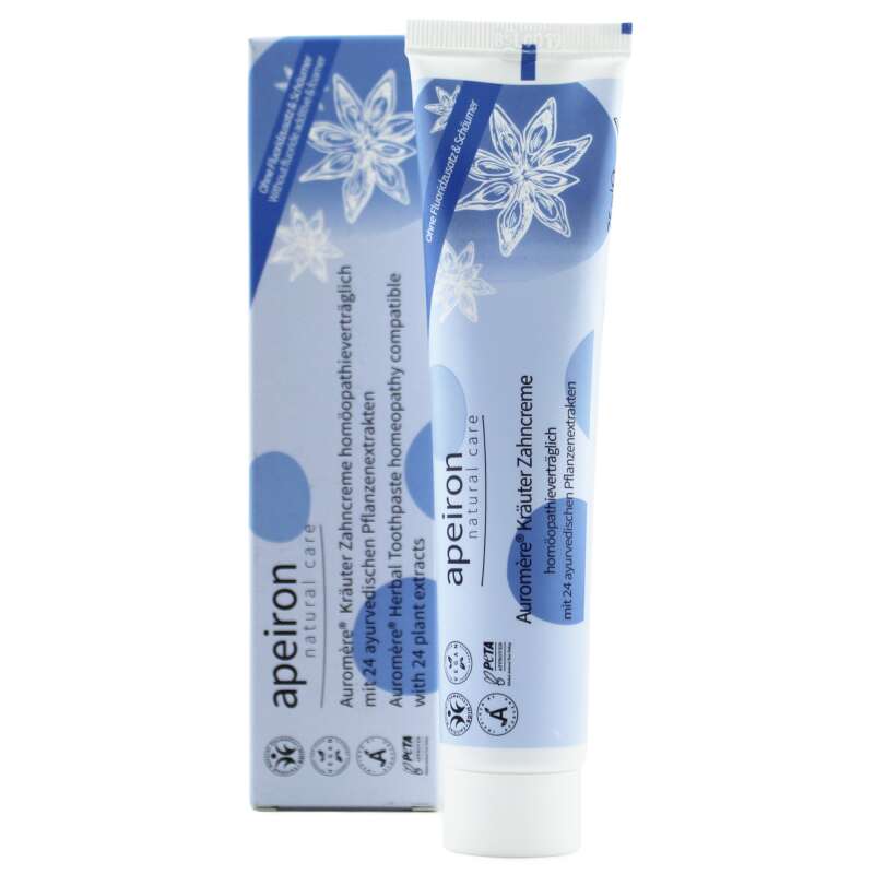 Auromère Kräuter-Zahncreme homöopathieverträglich - mit 24 ayurvedischen Pflanzenextrakten - 75ml