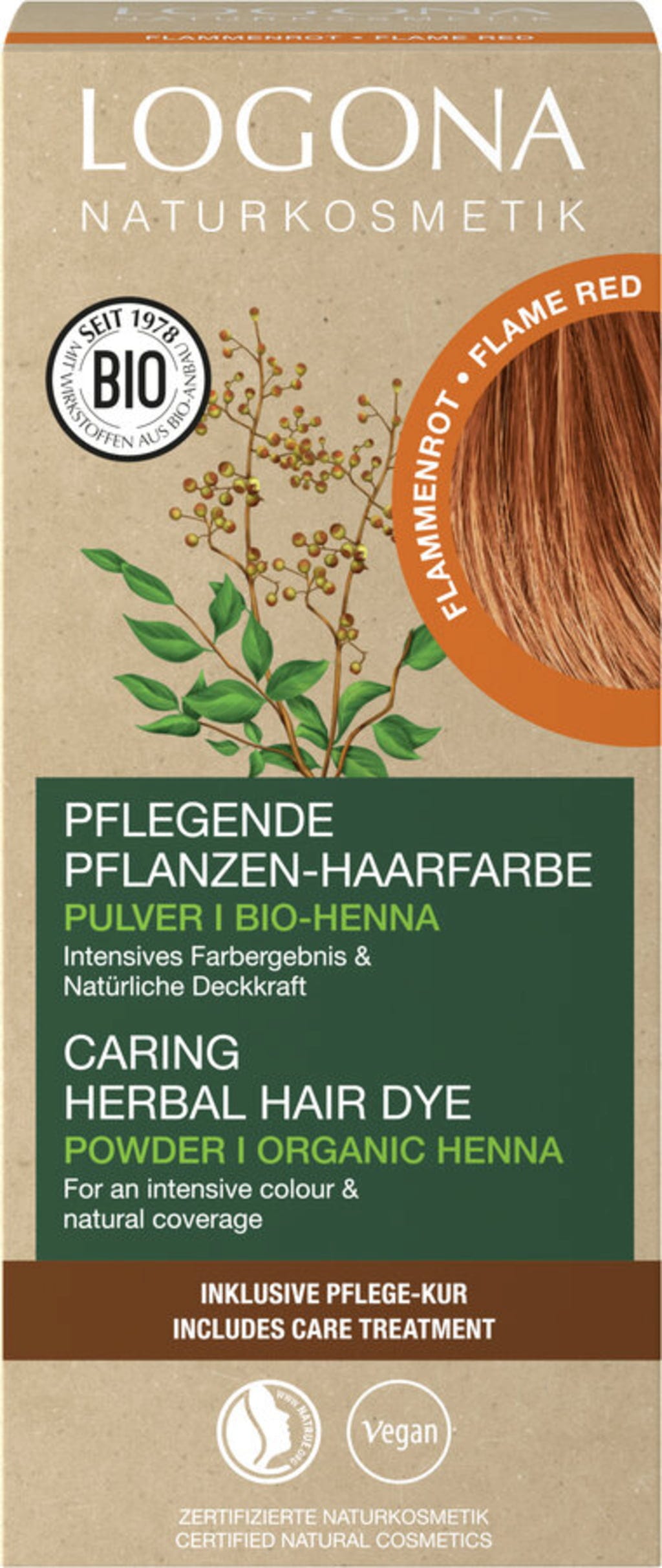 LOGONA Pflanzen-Haarfarbe Pulver Flammenrot - 100 g
