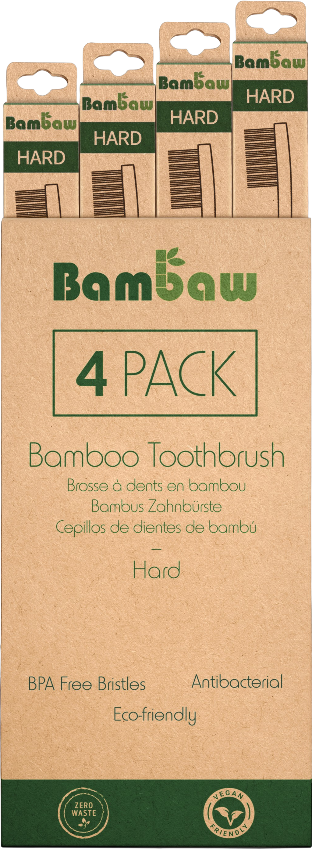 Bambaw Bambus Zahnbürste Hart - 4 Stk