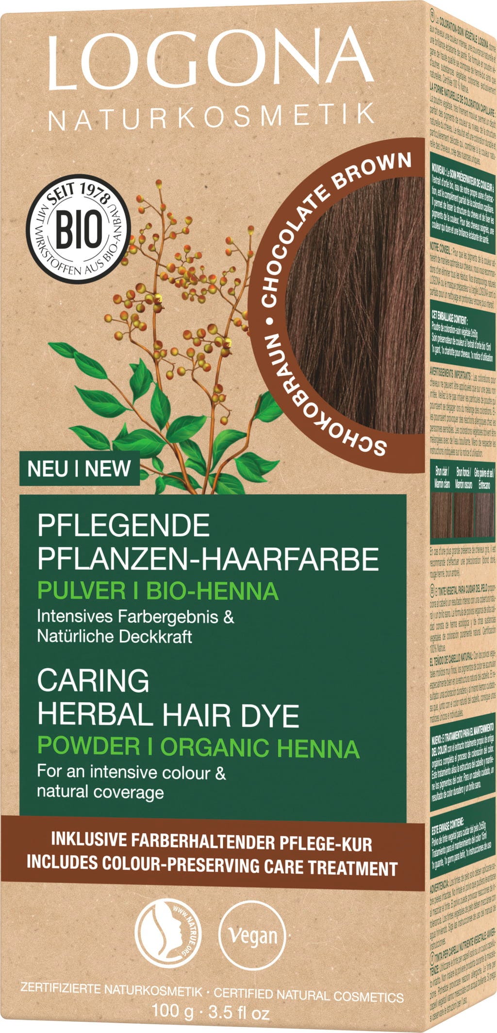 LOGONA Pflanzen-Haarfarbe Pulver Schokobraun - 100 g