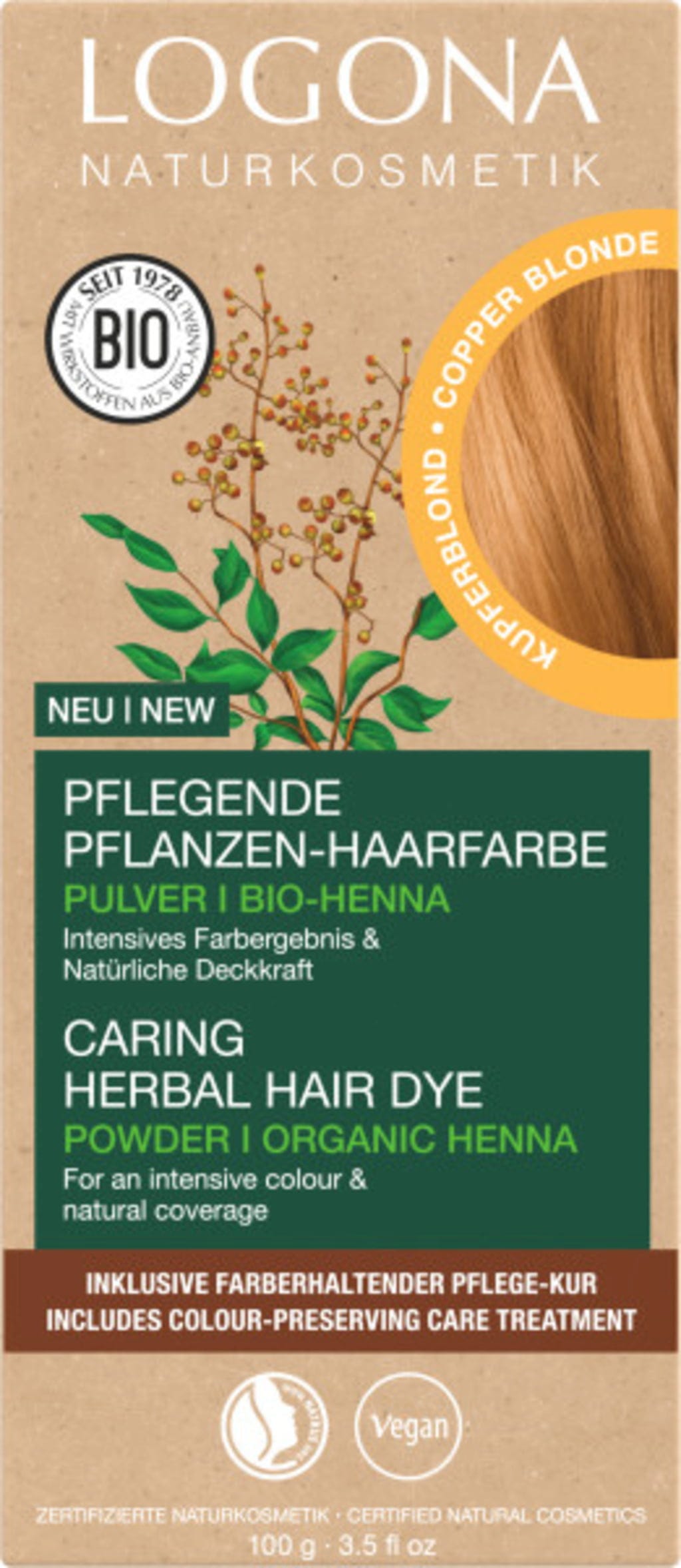 LOGONA Pflanzen-Haarfarbe Pulver Kupferblond - 100 g