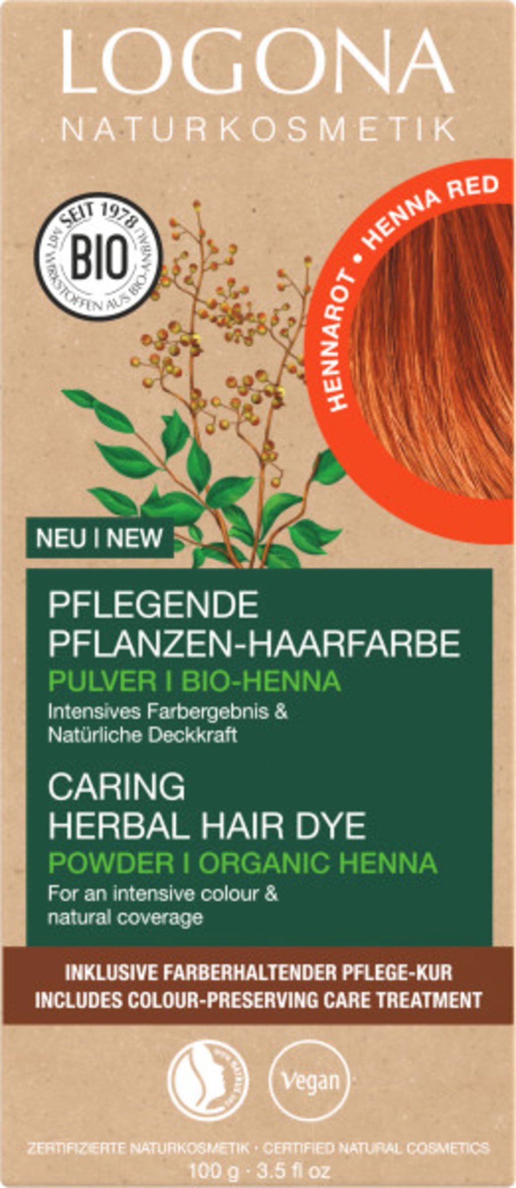 LOGONA Pflanzen-Haarfarbe Pulver Hennarot - 100 g