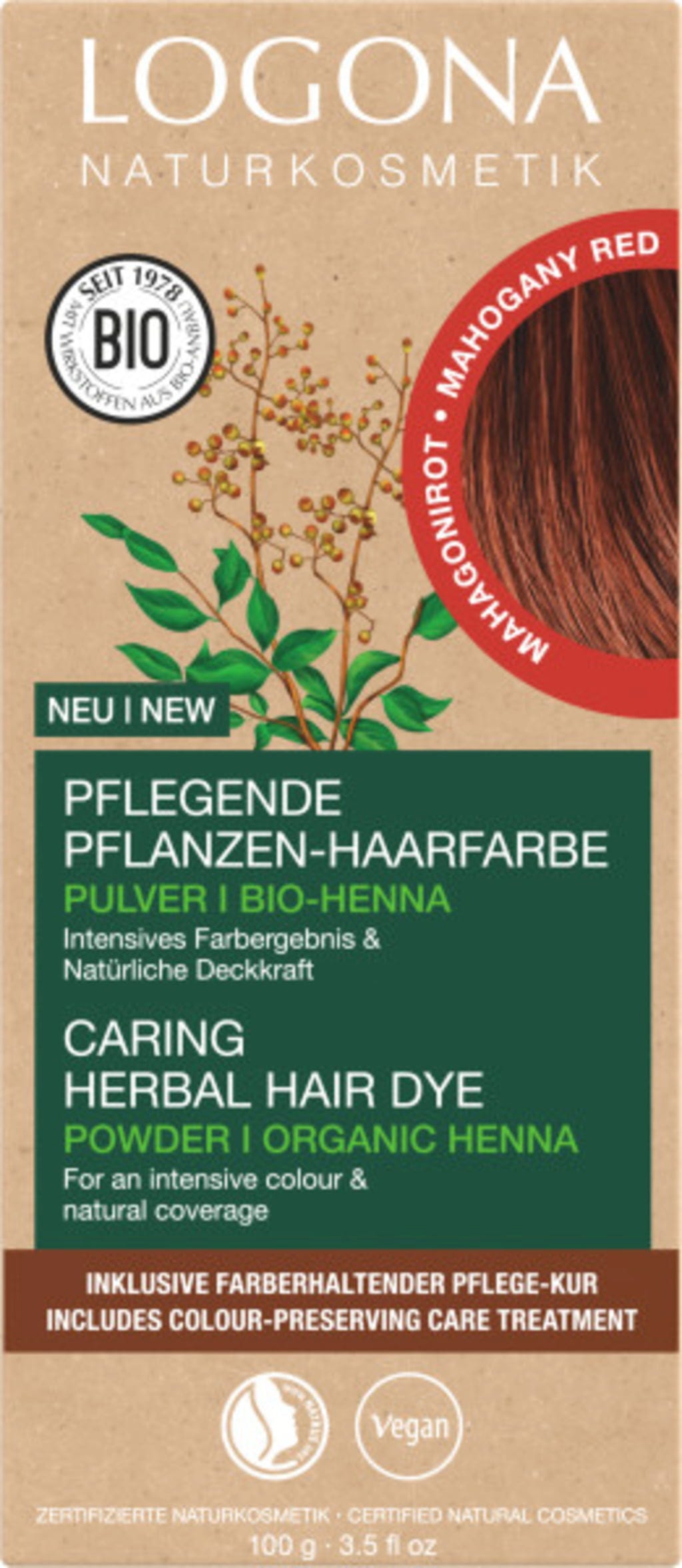 LOGONA Pflanzen-Haarfarbe Pulver Mahagonirot - 100 g