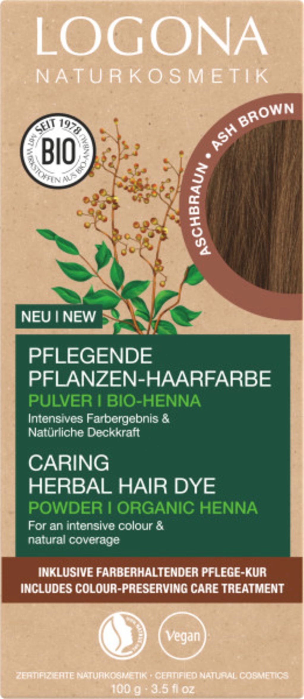 LOGONA Pflanzen-Haarfarbe Pulver Aschbraun - 100 g