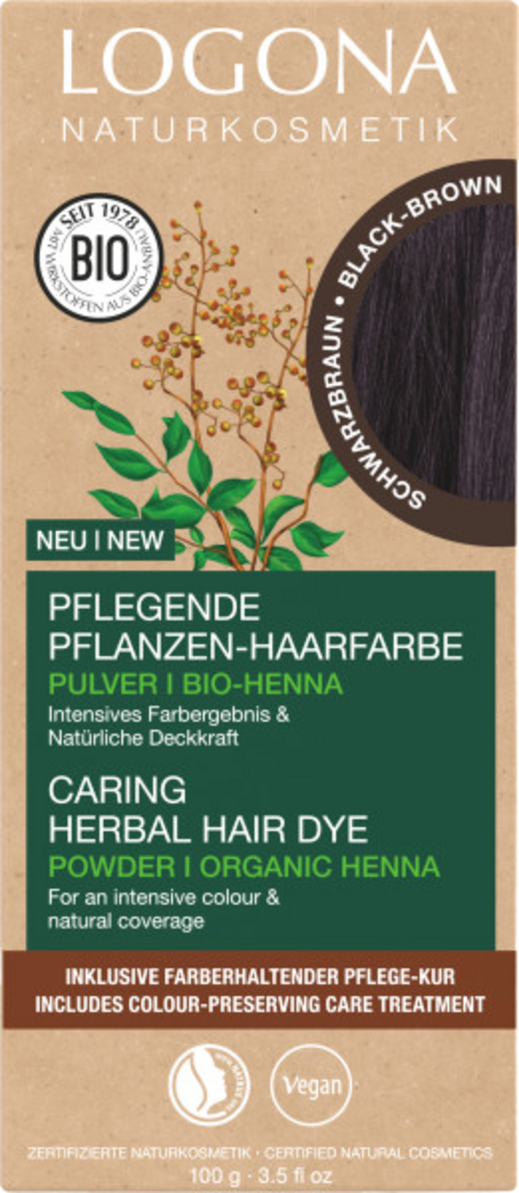 LOGONA Pflanzen-Haarfarbe Pulver 101 Schwarzbraun - 100 g