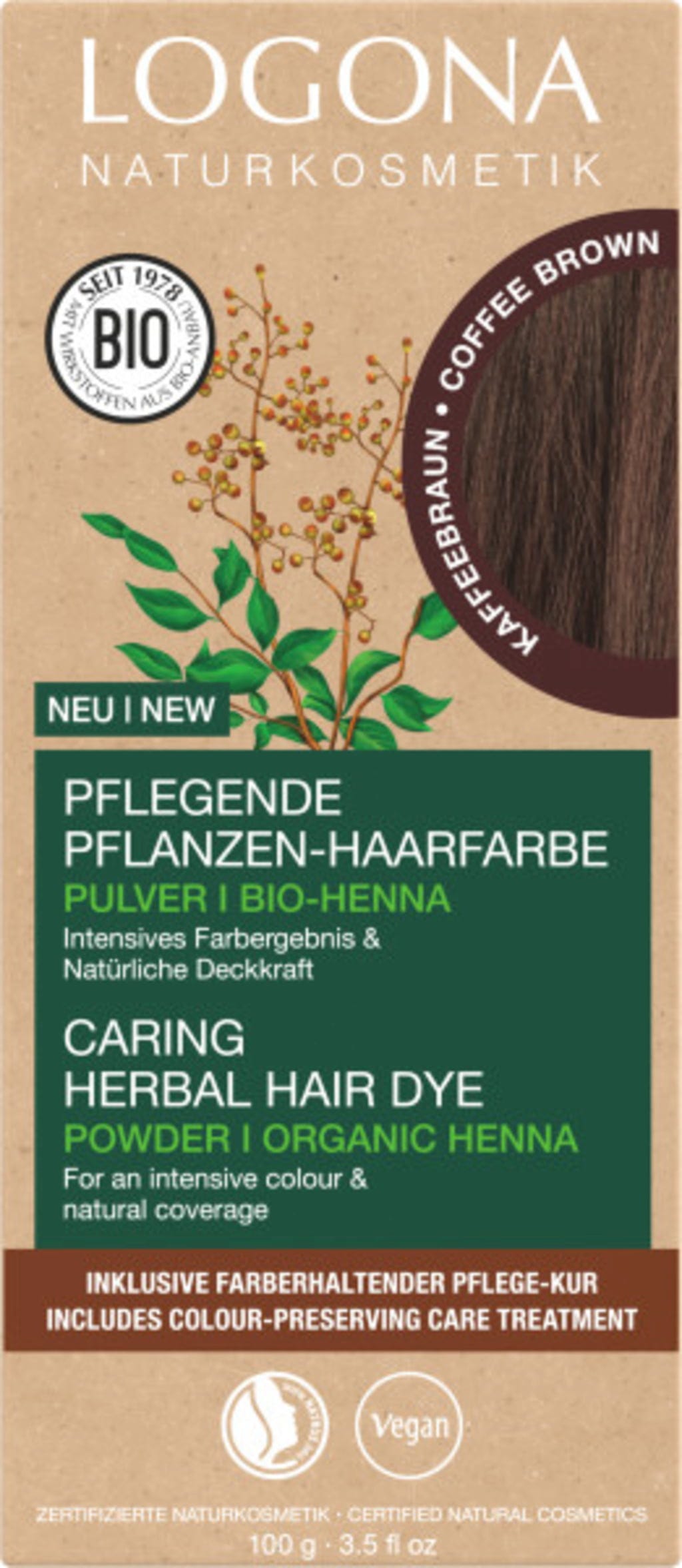 LOGONA Pflanzen-Haarfarbe Pulver Kaffeebraun - 100 g