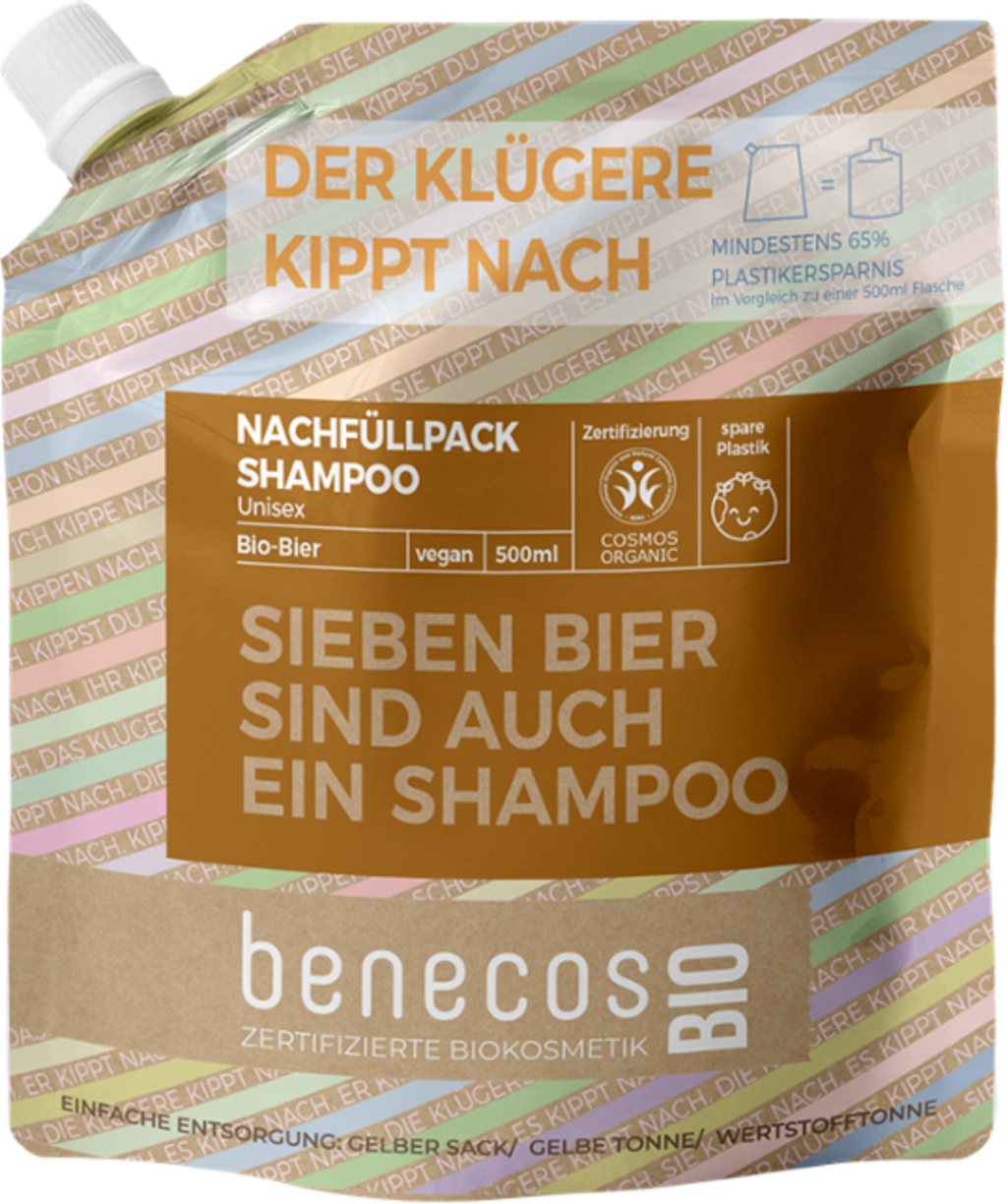 benecosBIO Unisex Shampoo 'Sieben Bier sind auch ein Shampoo' - Nachfüller 500 ml