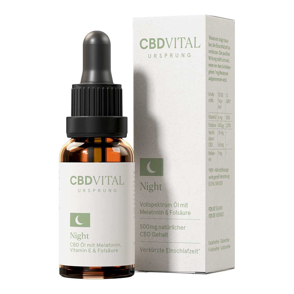 CBD VITAL Schlaftropfen CBD Ursprung NIGHT mit Melatonin
