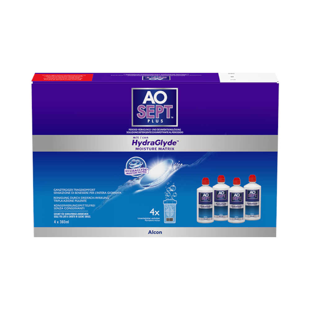 Aosept Plus mit HydraGlyde 4 x 360ml  | Pflegemittel