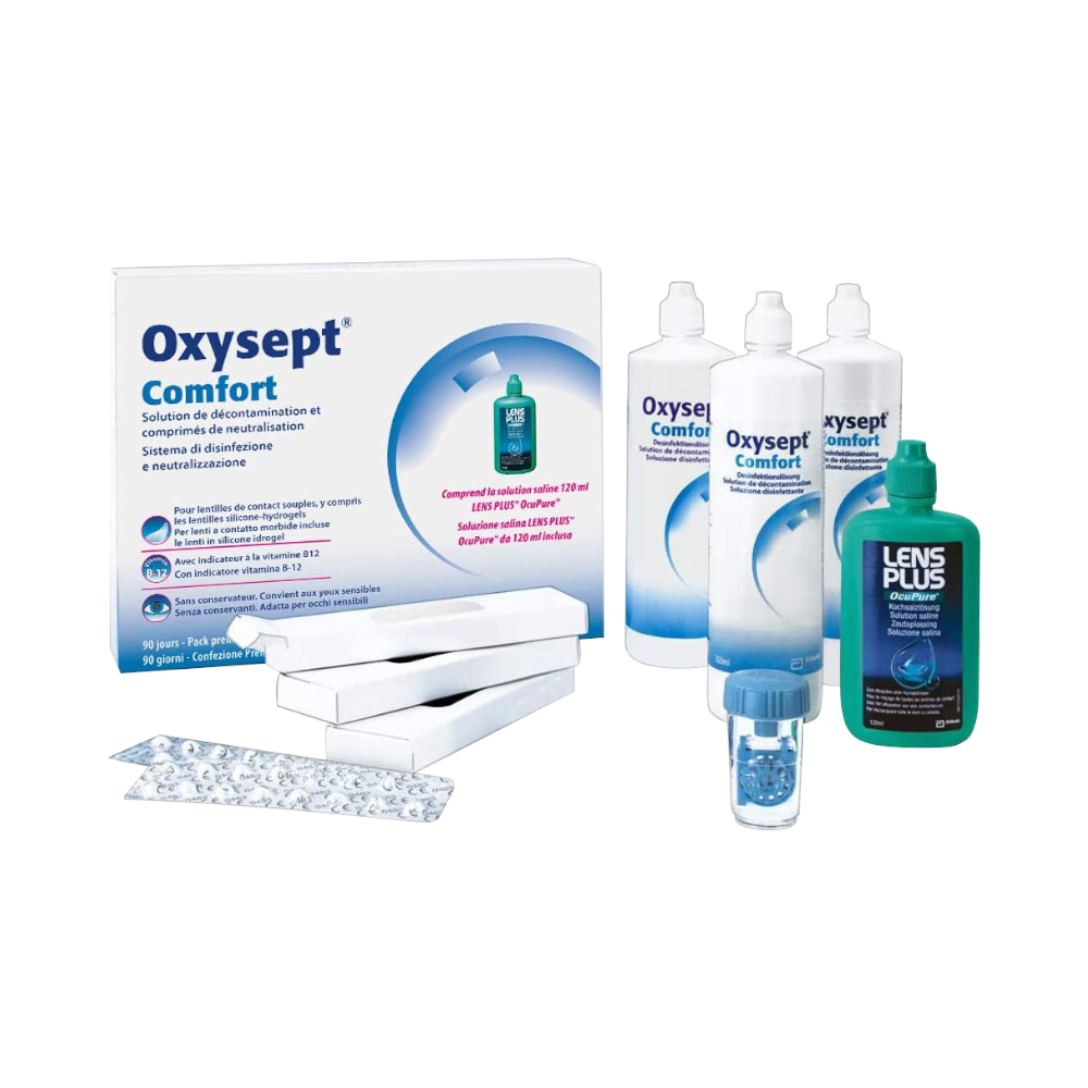Oxysept Comfort B12 3x300ml + 90 Tabletten + 120ml Lens Plus | Pflegemittel