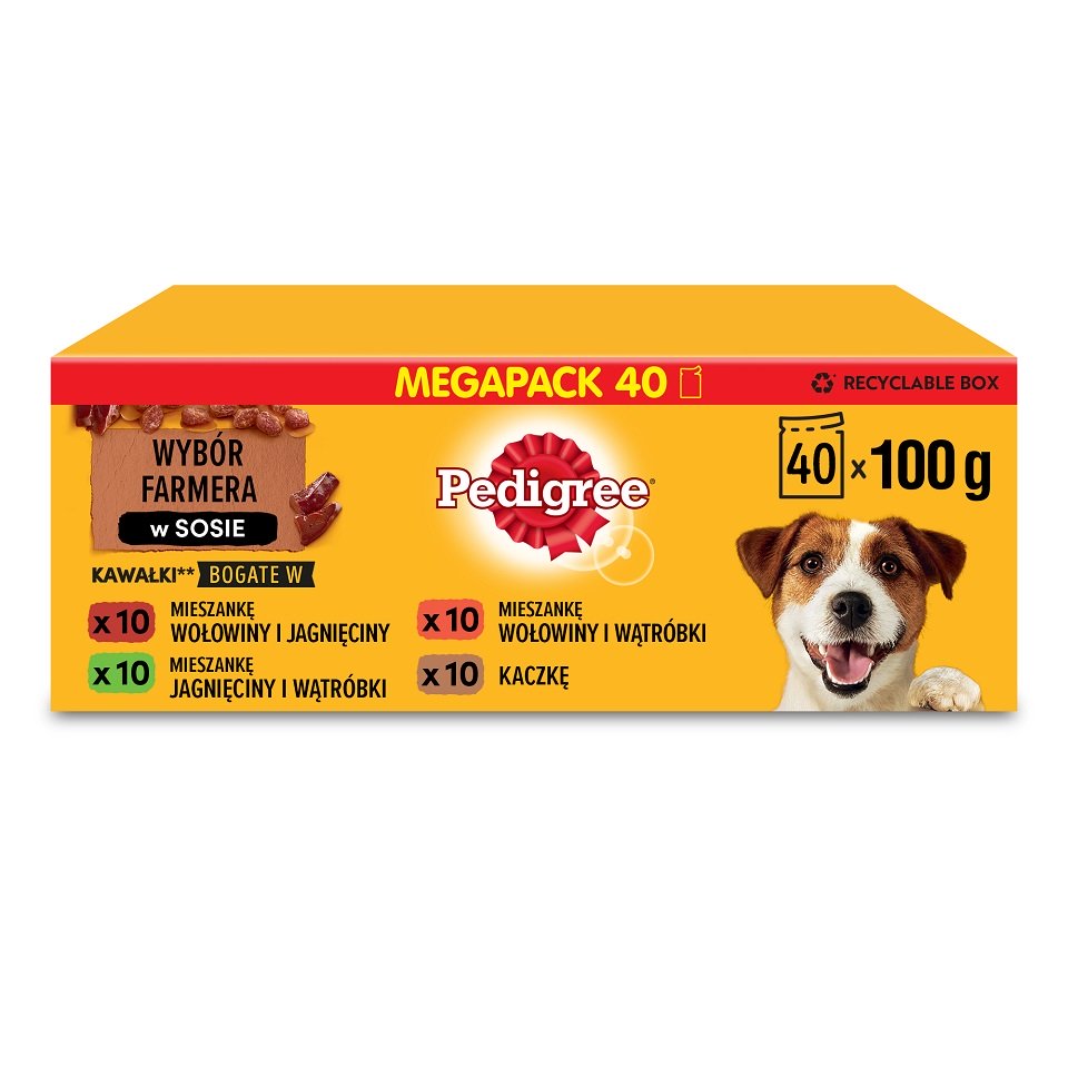 PEDIGREE Adult 40x100 g - Gemischte Aromen in Sauce mit Rindfleisch, Lamm, Leber und Ente