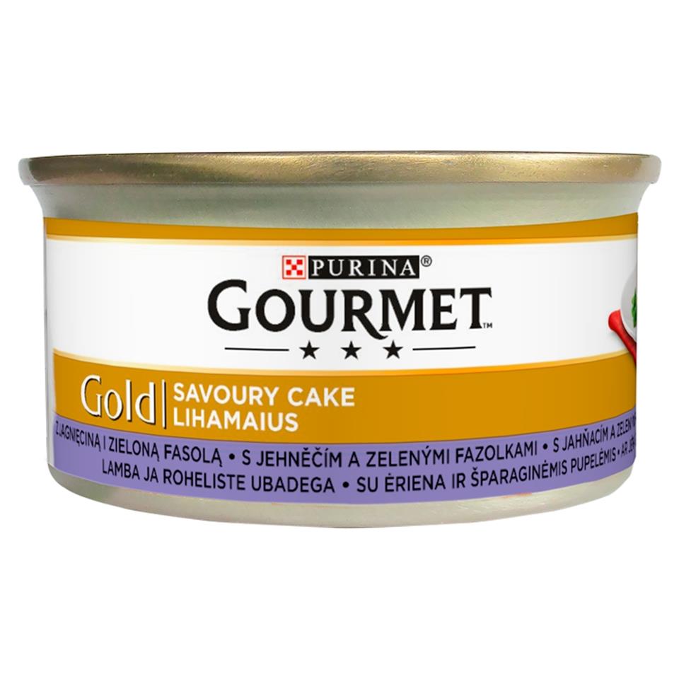 GOURMET Gold Savoury Cake Nassfutter mit Lamm und grünen Bohnen für adulte Katzen 85 g