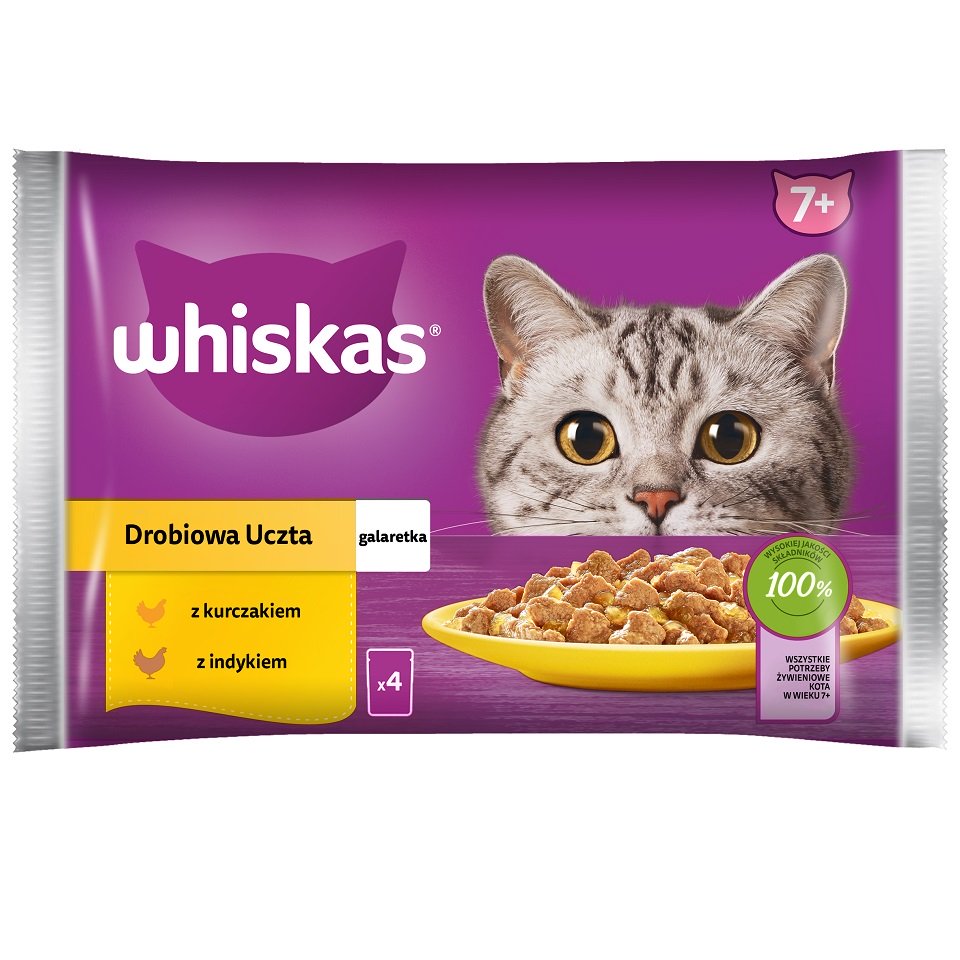 WHISKAS Senior 85g: Nassfutter für ältere Katzen mit Huhn und Truthahn in Gelee
