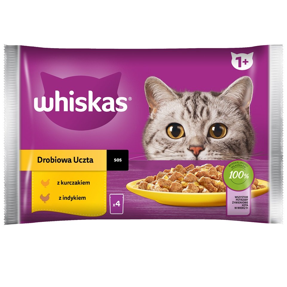 WHISKAS Adult 85g: Nassfutter für adulte Katzen mit Huhn und Truthahn in Sauce