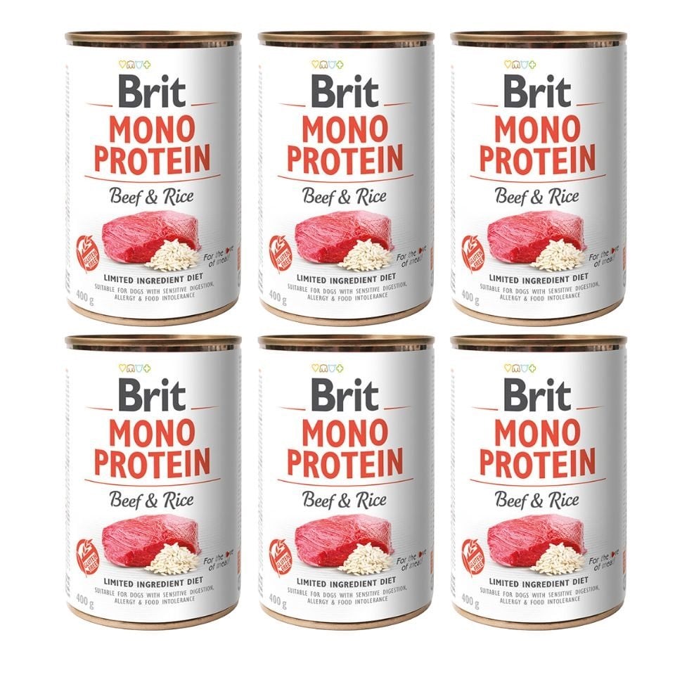BRIT Mono Protein Beef & Rice 6x400 g Monoprotein-Lebensmittel Rindfleisch und Reis