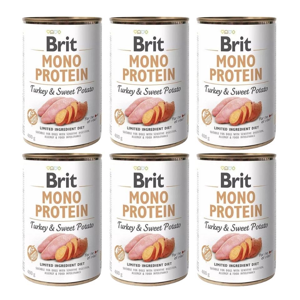 BRIT Mono Protein Turkey & Sweet Potato 6x400 g Monoprotein-Nahrung Pute und Süßkartoffel