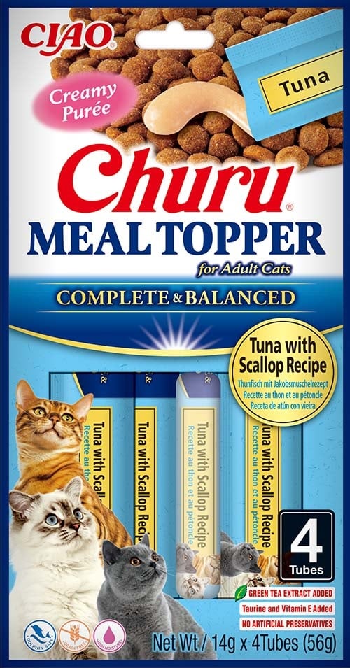 INABA Meal Topper Tuna Scallop 4x14 g cremiger Zusatz von Thunfisch und Jakobsmuschel im Katzenfutter