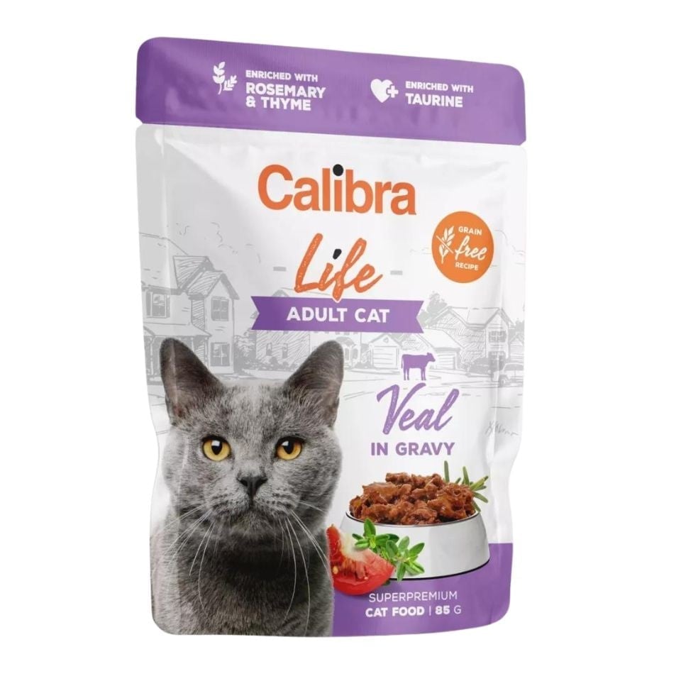 CALIBRA Life Nassfutter mit Kalbfleisch in Soße getreidefrei für Katzen 85 g