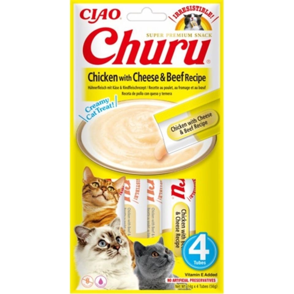 INABA Churu Chicken with cheese & beef 4x14g mit Huhn, Käse und Rindfleisch für Katzen