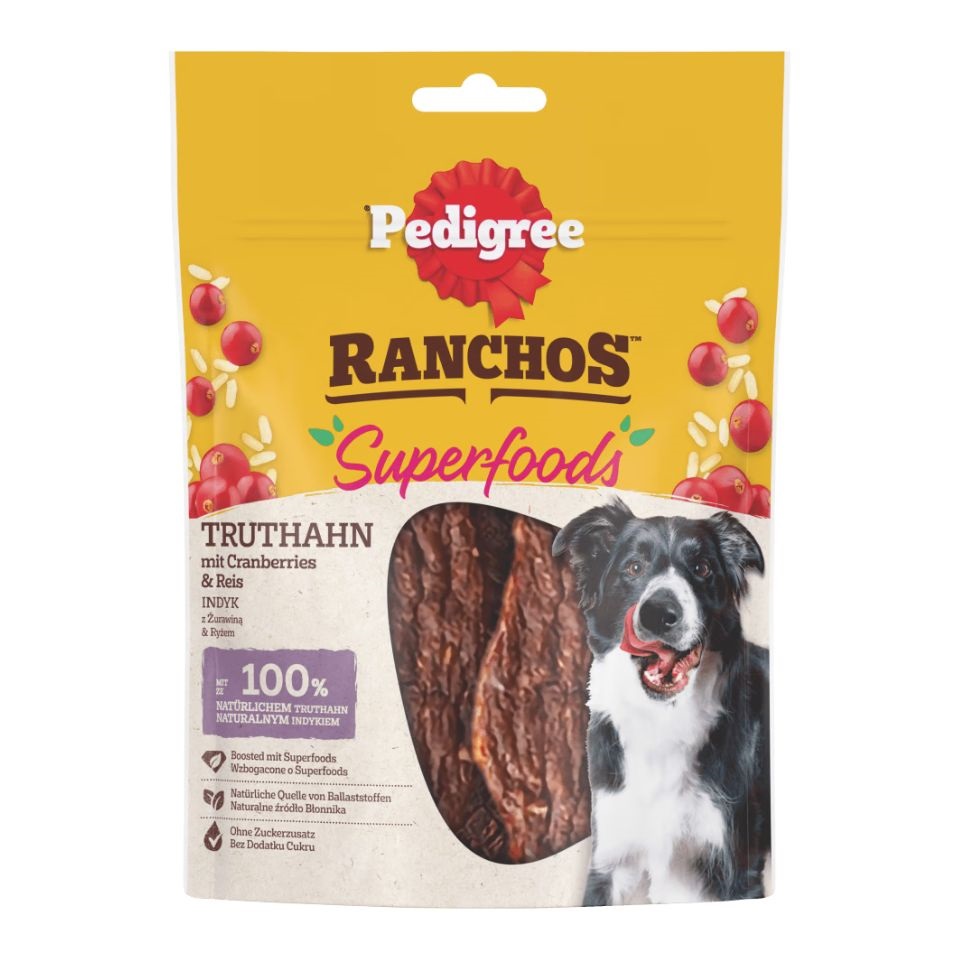 PEDIGREE RANCHOS Superfoods 70g : Leckerlis mit Truthahn, Cranberries und Reis